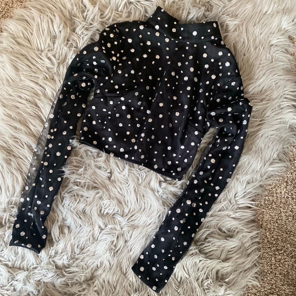 Pretty Little Things … Black cropped long sleeve star studded top
